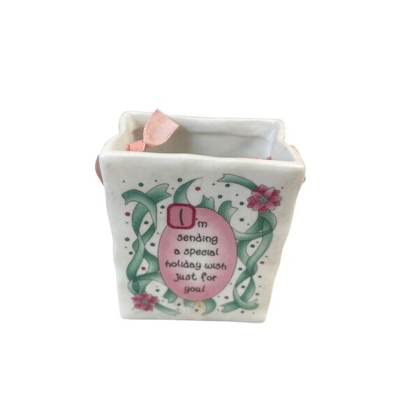Precious Moments Ceramic Holiday Ornament With Pink Ribbon & Festive Design - Picture 2 of 5